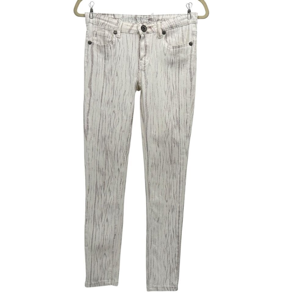 Vintage Machine Juniors 7 Jeans Pants Skinny White Gray Silver 2000s Retro Y2K
